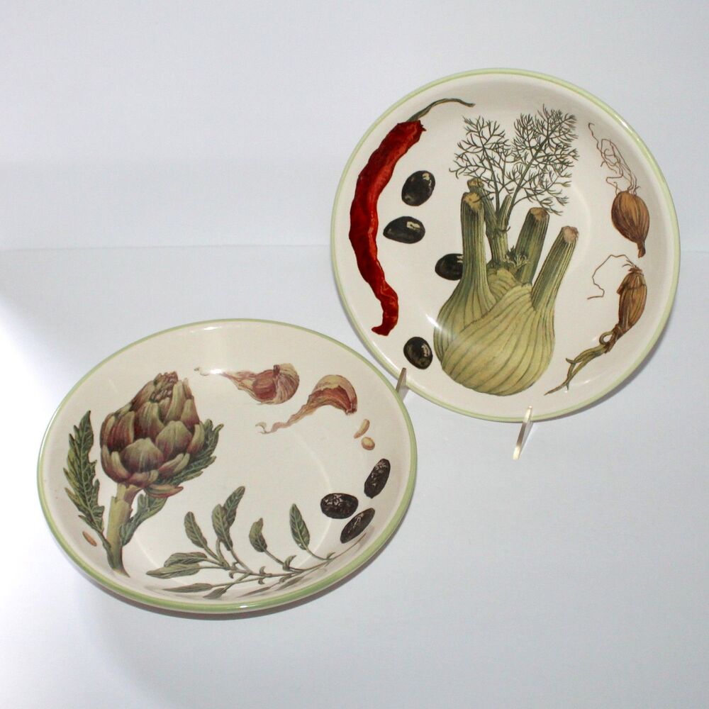Williams Sonoma Herbs & Vegetables 2 Pasta Bowls plate Fennel Artichoke